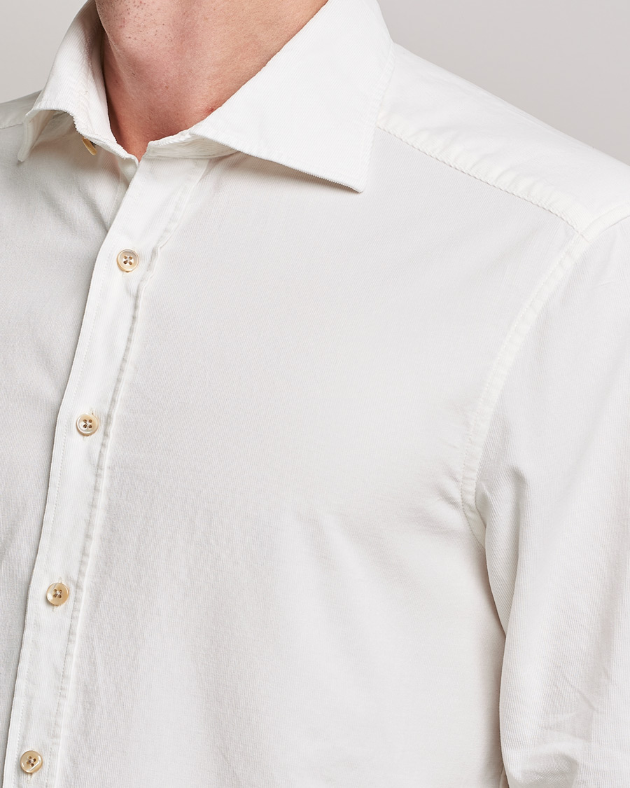 Homme | Chemises | Stenströms | Slimline Washed Cut Away Corduroy Shirt White