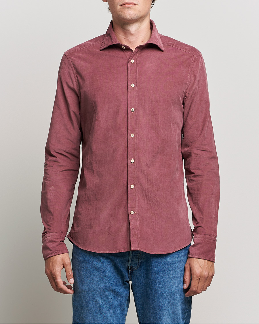 Homme | Chemises | Stenströms | Slimline Washed Cut Away Corduroy Shirt Wine Red