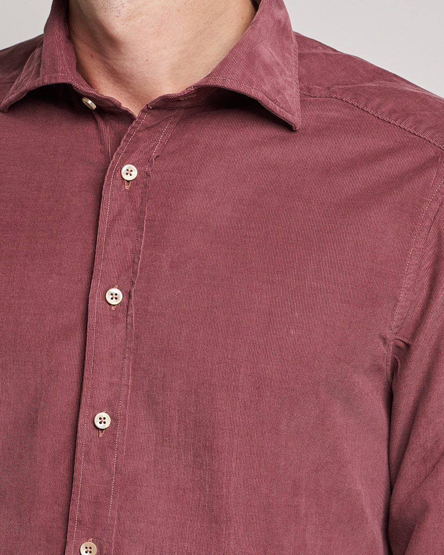 Homme | Chemises | Stenströms | Slimline Washed Cut Away Corduroy Shirt Wine Red