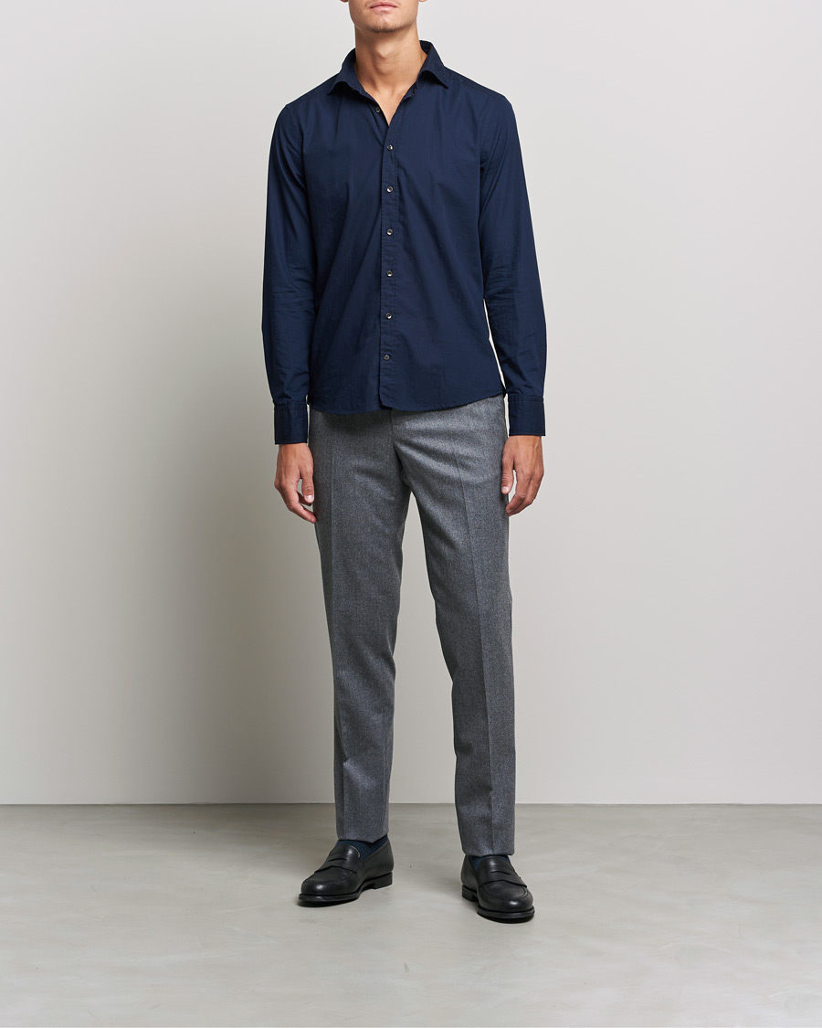 Homme | Chemises | Stenströms | Slimline Washed Cut Away Poplin Shirt Navy