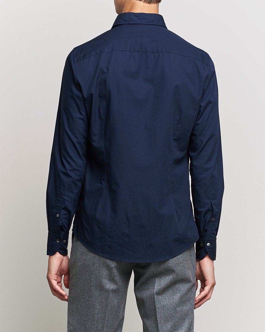 Homme | Chemises | Stenströms | Slimline Washed Cut Away Poplin Shirt Navy
