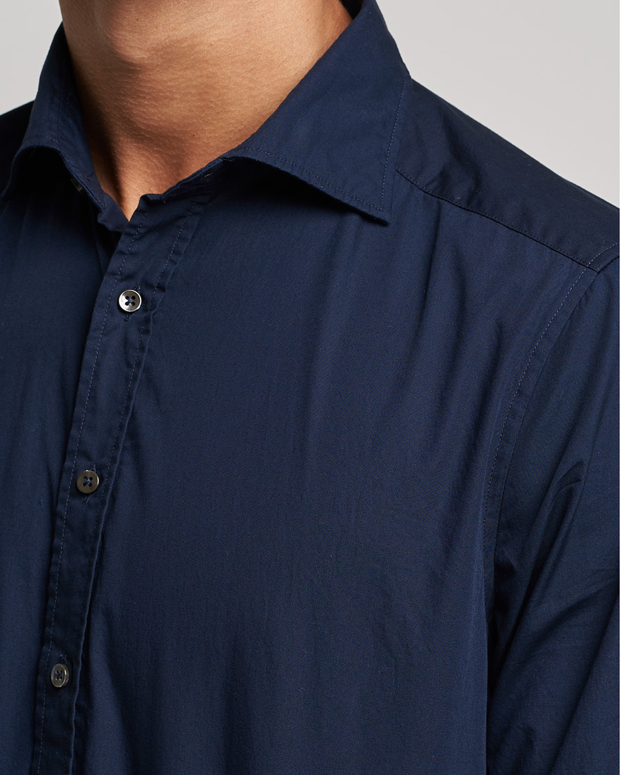 Homme | Chemises | Stenströms | Slimline Washed Cut Away Poplin Shirt Navy