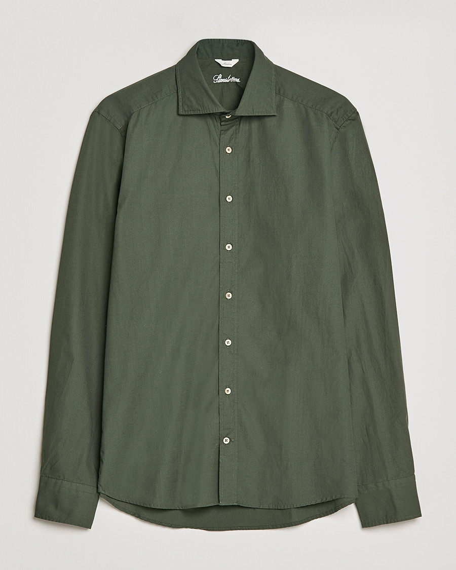 Homme | Chemises | Stenströms | Slimline Washed Cut Away Poplin Shirt Green
