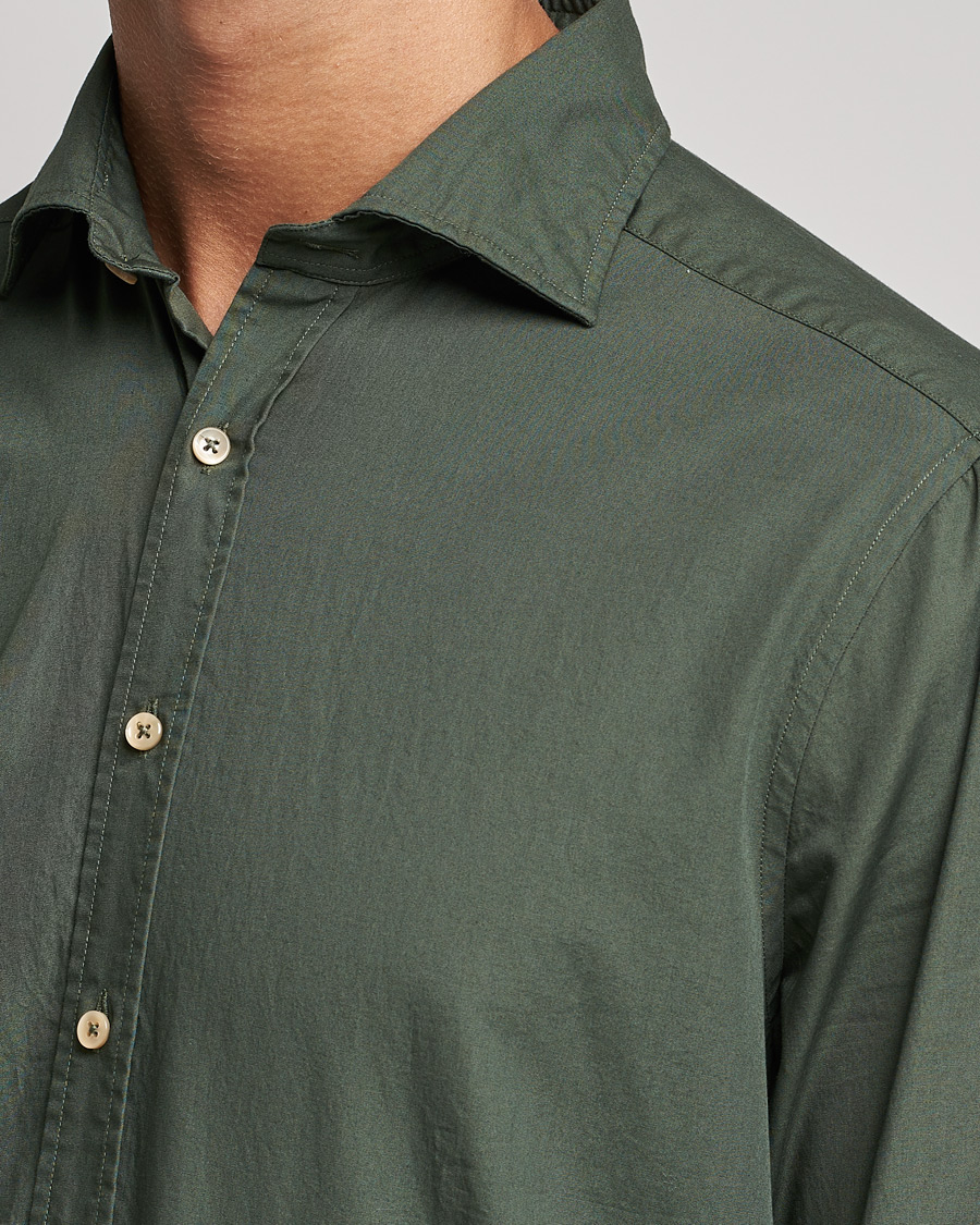 Homme | Chemises | Stenströms | Slimline Washed Cut Away Poplin Shirt Green