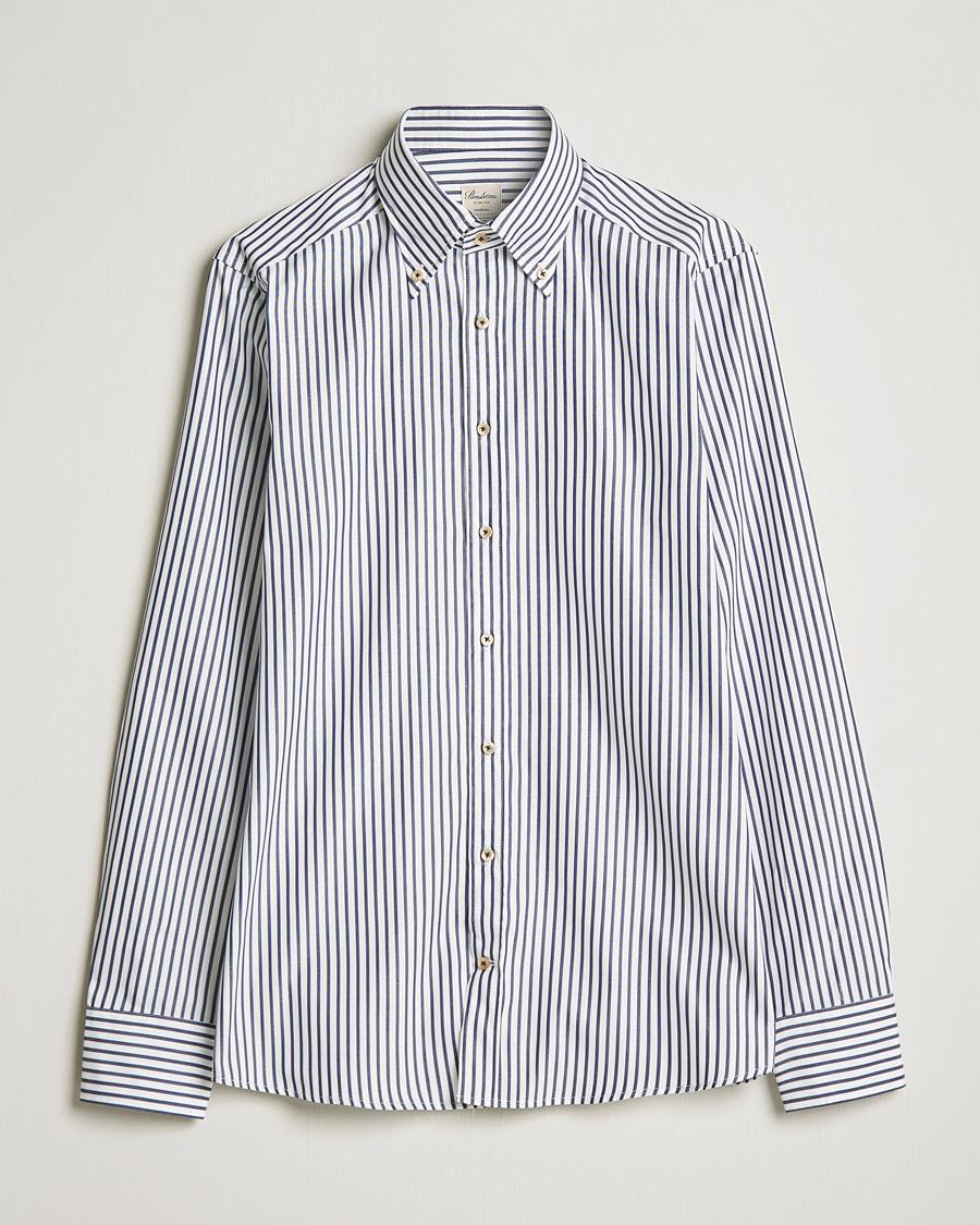 Homme | Chemises | Stenströms | Slimline Striped Pinpoint Oxford Shirt Blue