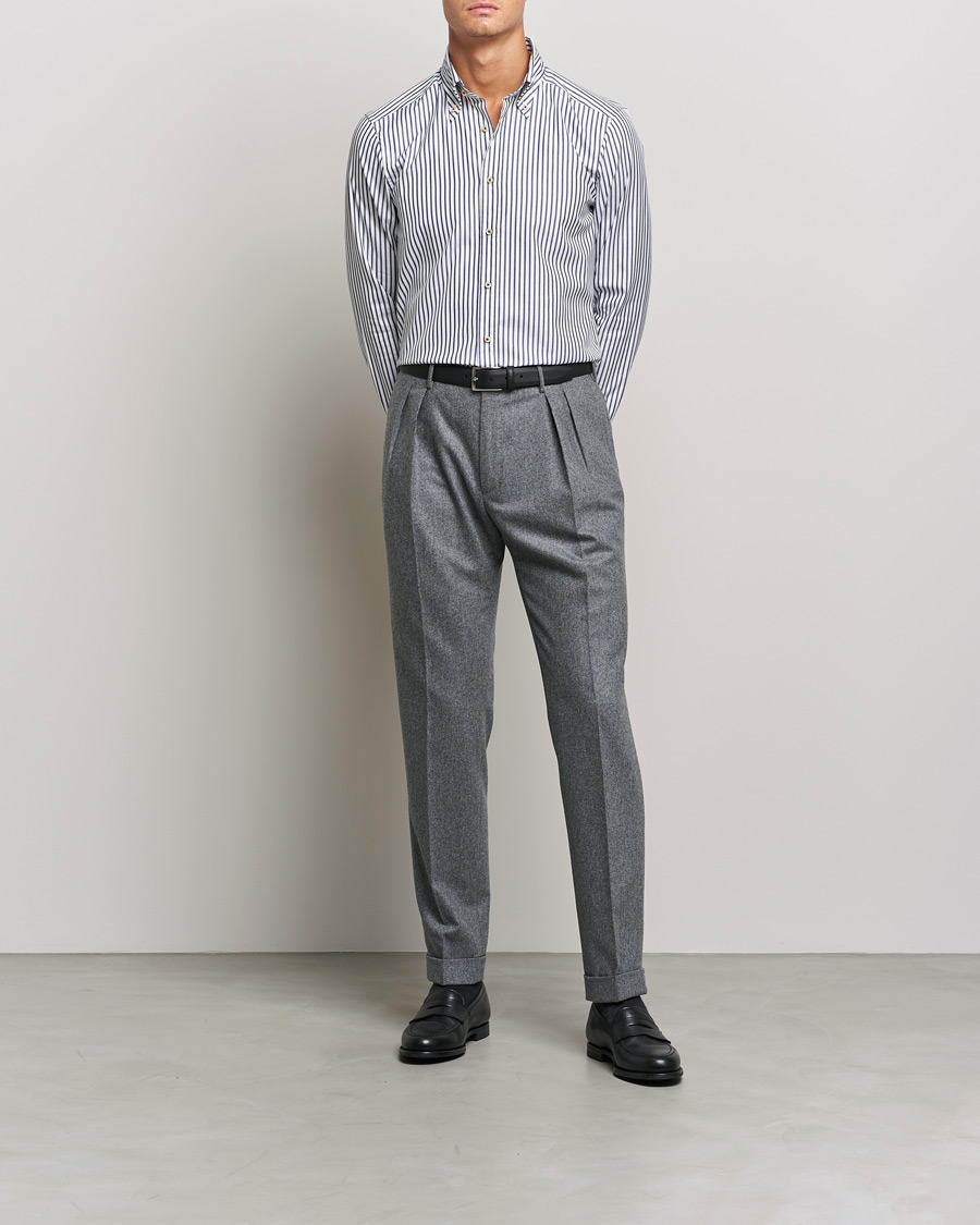Homme | Chemises | Stenströms | Slimline Striped Pinpoint Oxford Shirt Blue
