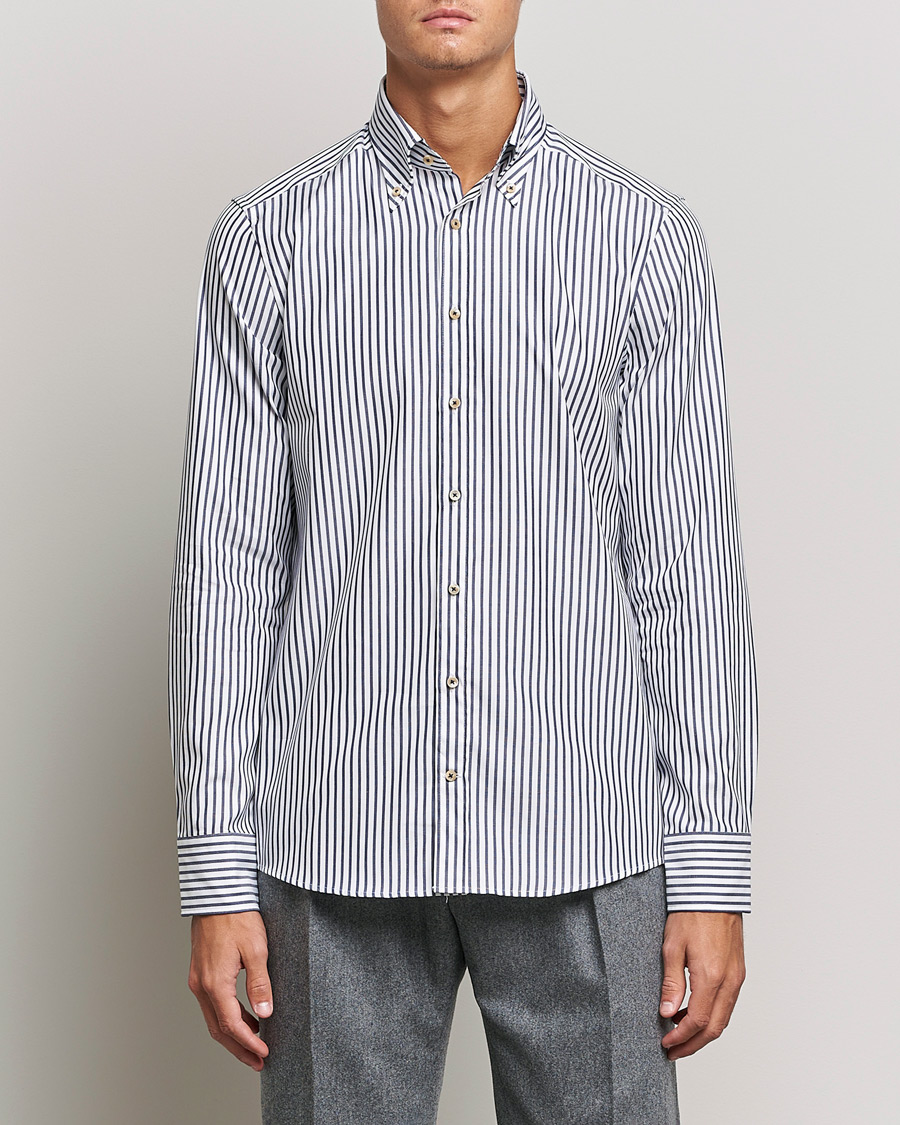 Homme | Chemises | Stenströms | Slimline Striped Pinpoint Oxford Shirt Blue