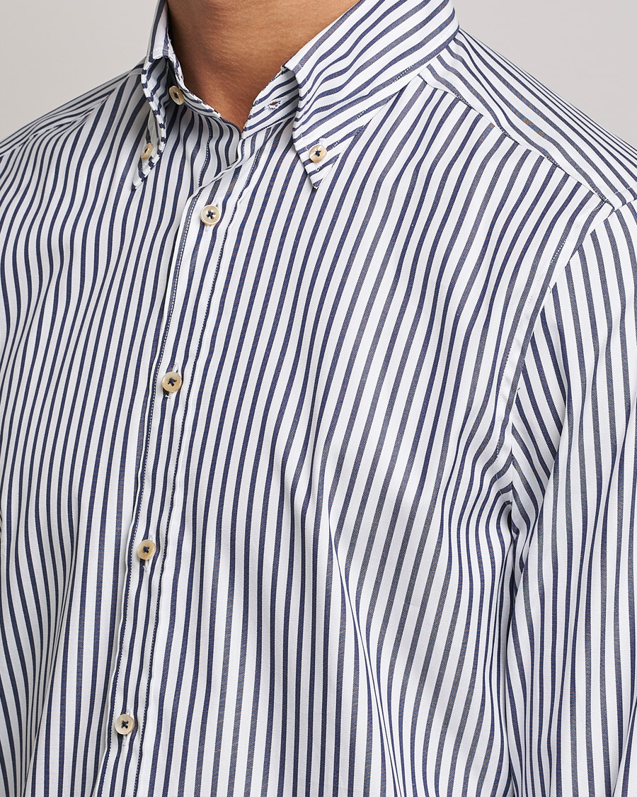 Homme | Chemises | Stenströms | Slimline Striped Pinpoint Oxford Shirt Blue