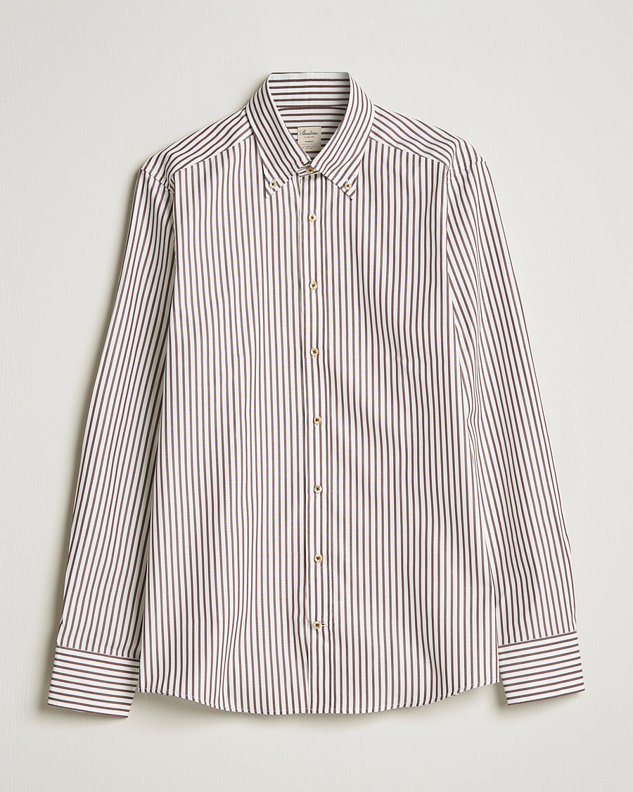 Homme | Chemises | Stenströms | Slimline Striped Pinpoint Oxford Shirt Brown