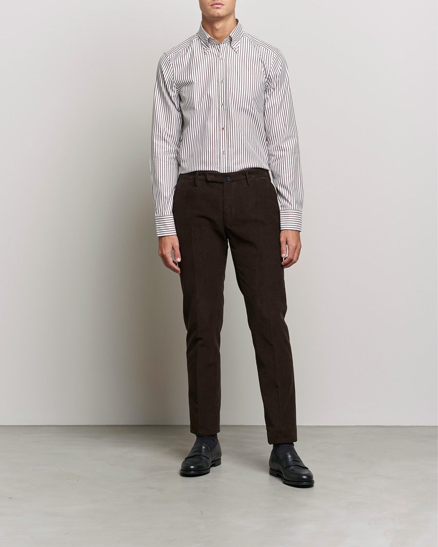 Homme | Chemises | Stenströms | Slimline Striped Pinpoint Oxford Shirt Brown