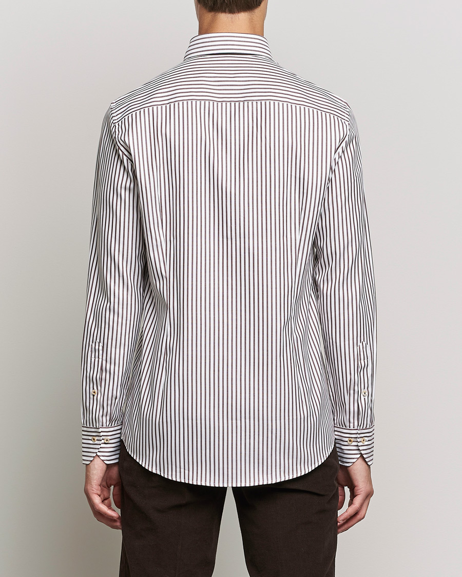 Homme | Chemises | Stenströms | Slimline Striped Pinpoint Oxford Shirt Brown