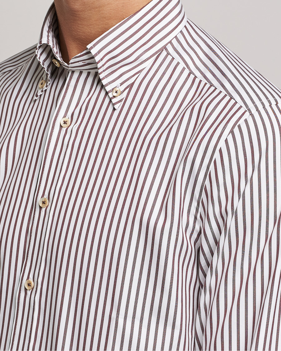 Homme | Chemises | Stenströms | Slimline Striped Pinpoint Oxford Shirt Brown