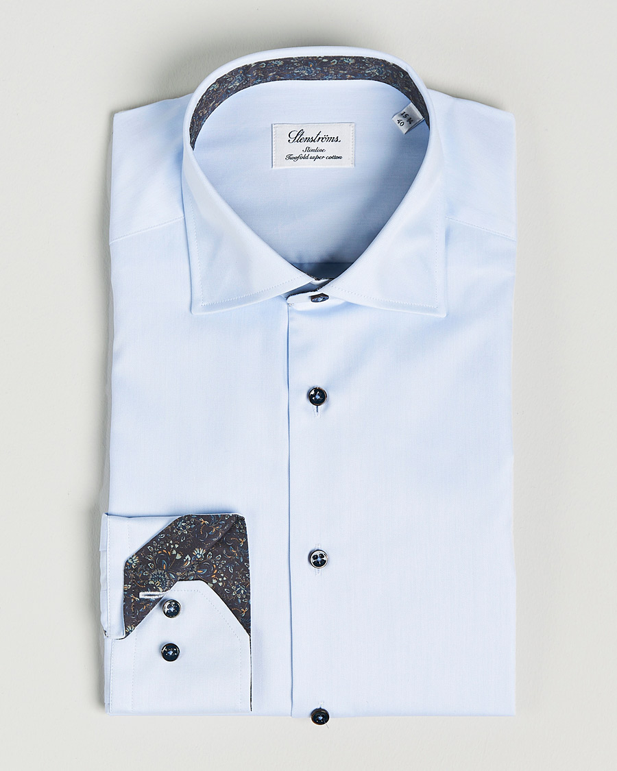 Homme | Chemises | Stenströms | Slimline Cut Away Contrast Shirt Blue