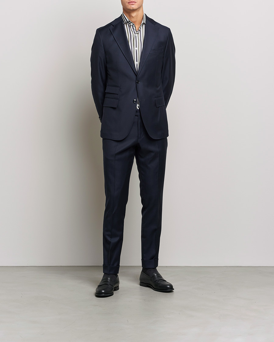 Homme | Chemises | Stenströms | Slimline Cut Away Wide Striped Shirt Blue/Green