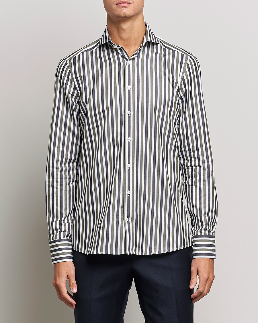 Homme | Chemises | Stenströms | Slimline Cut Away Wide Striped Shirt Blue/Green