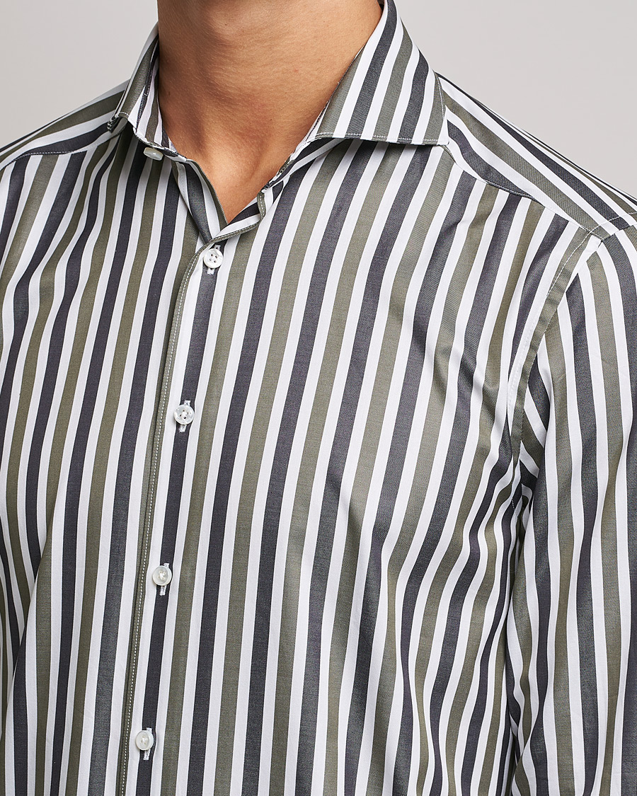 Homme | Chemises | Stenströms | Slimline Cut Away Wide Striped Shirt Blue/Green