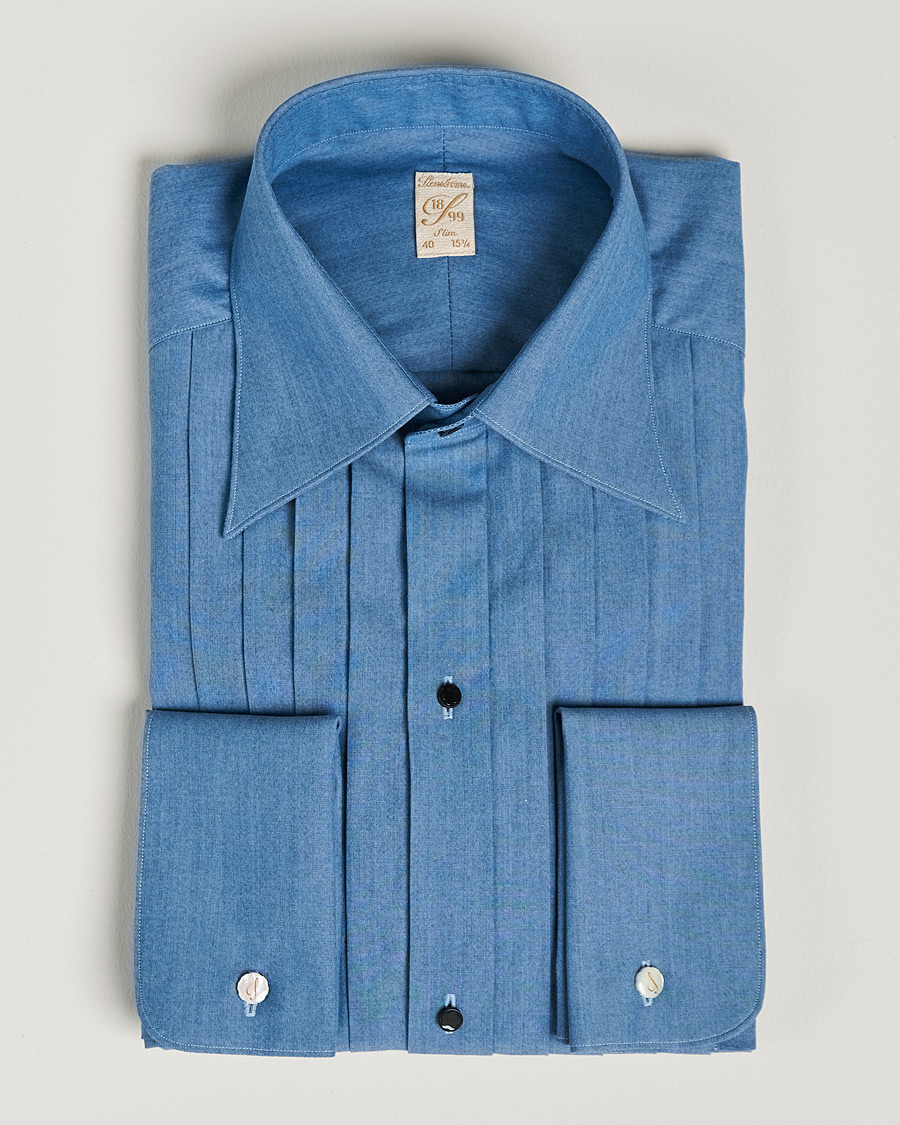 Homme | Chemises | Stenströms | 1899 Slimline Denim Tuxedo Shirt Blue