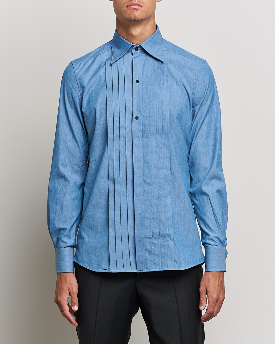 Homme | Chemises | Stenströms | 1899 Slimline Denim Tuxedo Shirt Blue
