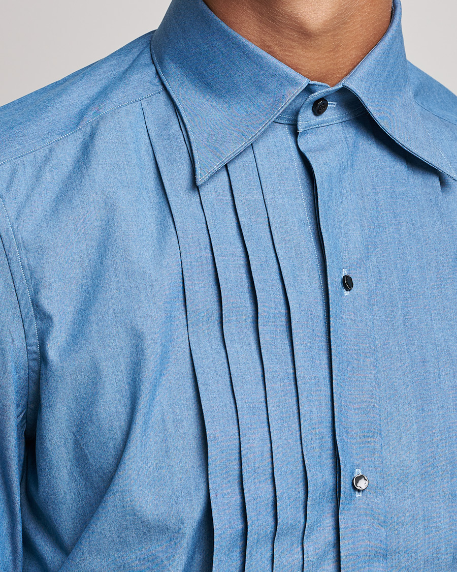 Homme | Chemises | Stenströms | 1899 Slimline Denim Tuxedo Shirt Blue