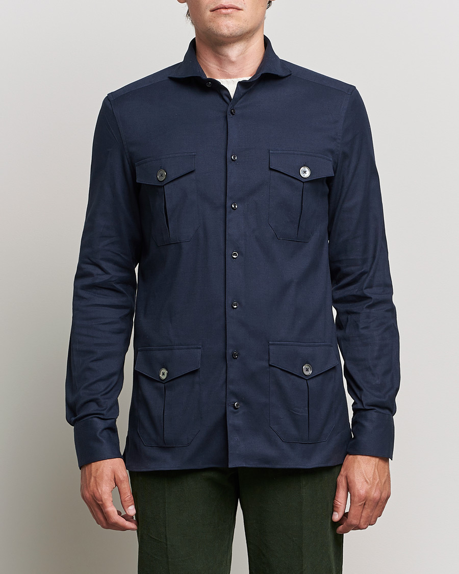 Homme | Chemises | Stenströms | 1899 Slimline Stretch Twill Overshirt Navy