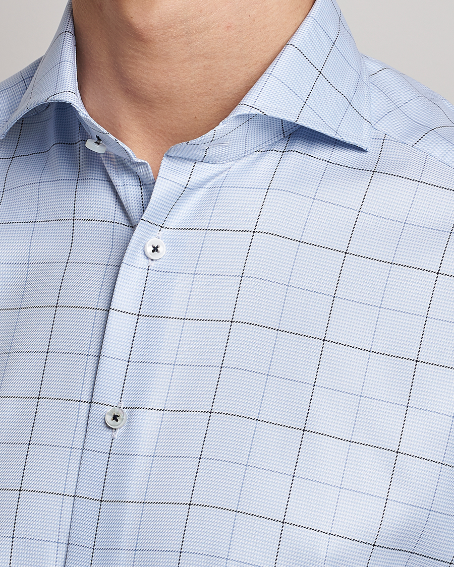 Homme | Chemises | Stenströms | Slimline Cut Away Windowpane Shirt Blue