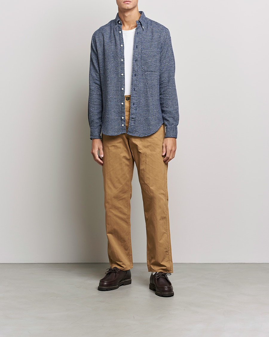 Homme | Chemises | Gitman Vintage | Button Down Houndstooth Flannel Shirt Dark Blue