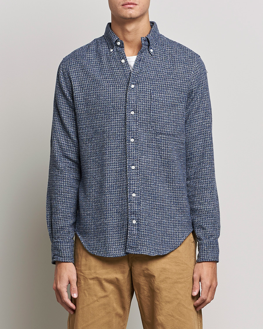 Homme | Chemises | Gitman Vintage | Button Down Houndstooth Flannel Shirt Dark Blue
