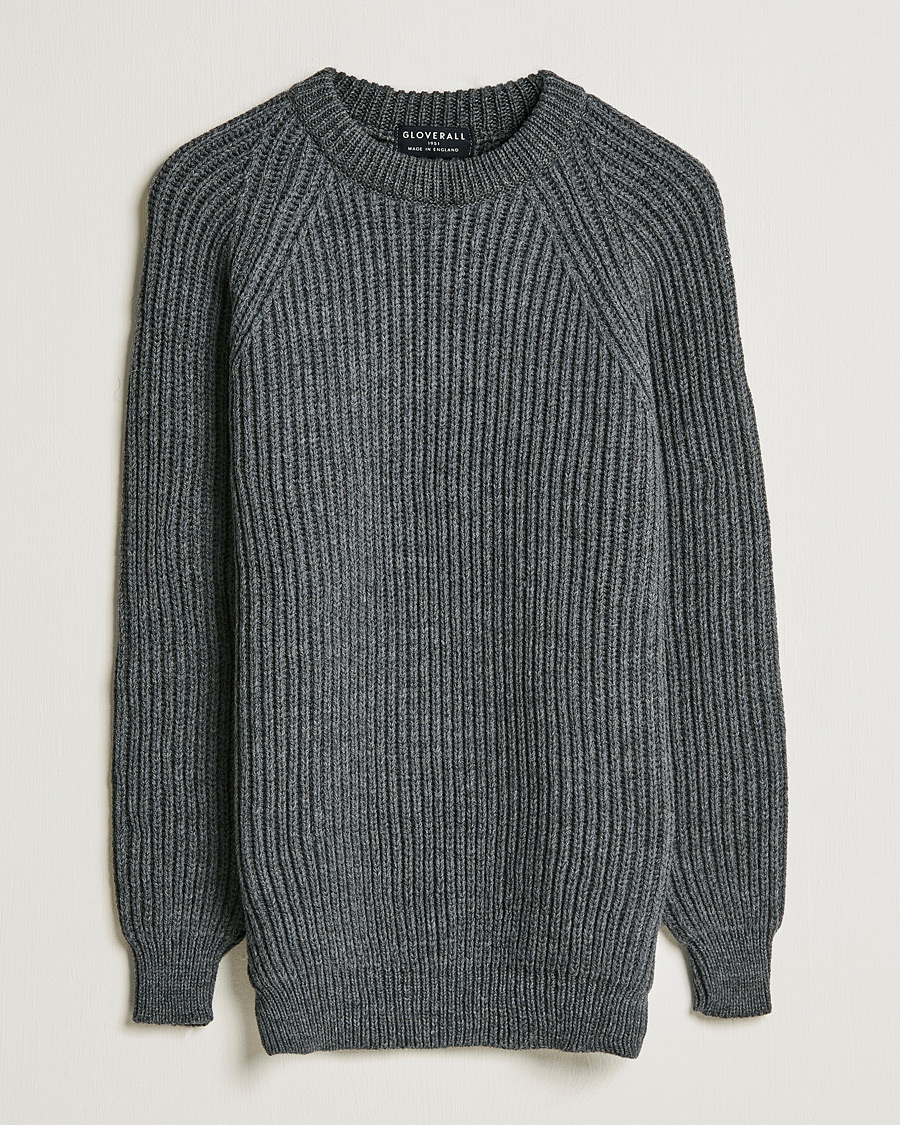 Homme | Pulls Et Tricots | Gloverall | Fisherman Rib Chunky Wool Crew Neck Grey