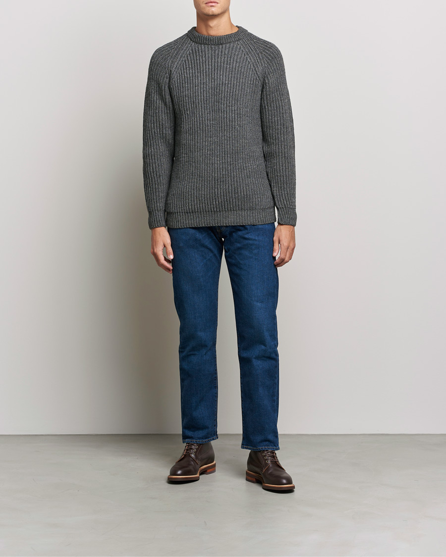 Homme | Pulls Et Tricots | Gloverall | Fisherman Rib Chunky Wool Crew Neck Grey