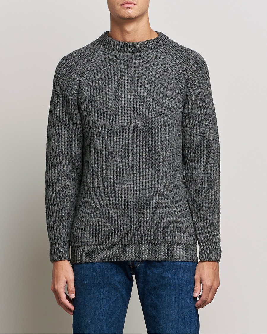 Homme | Pulls Et Tricots | Gloverall | Fisherman Rib Chunky Wool Crew Neck Grey