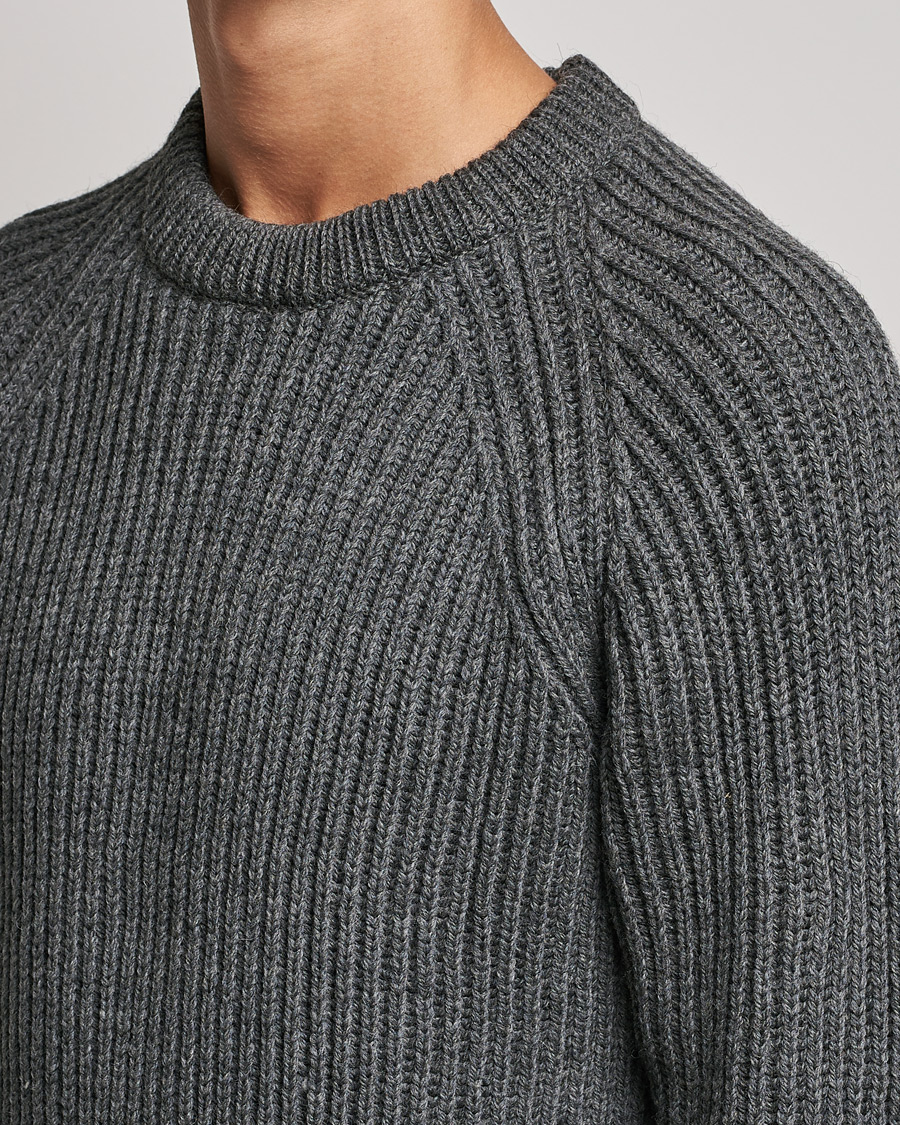 Homme | Pulls Et Tricots | Gloverall | Fisherman Rib Chunky Wool Crew Neck Grey