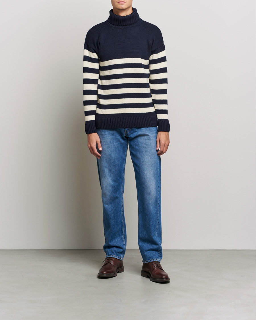 Homme | Pulls Et Tricots | Gloverall | Breton Submariner Wool Rollneck Navy/Ecru