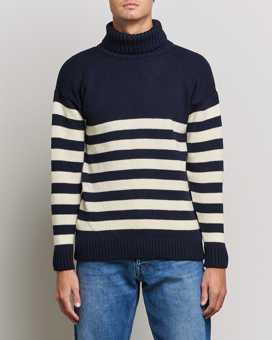 Homme | Pulls Et Tricots | Gloverall | Breton Submariner Wool Rollneck Navy/Ecru
