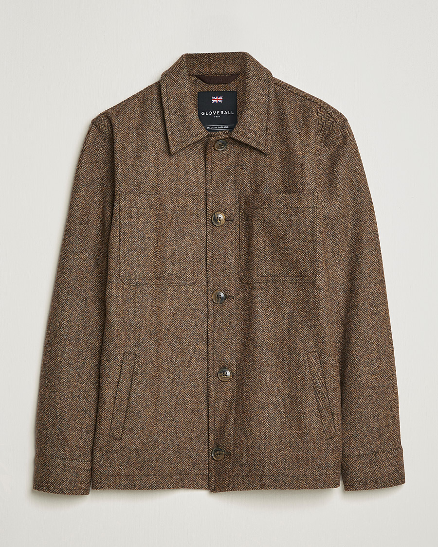 Homme | Manteaux Et Vestes | Gloverall | Walter Herringbone Wool Shirt Jacket Tan