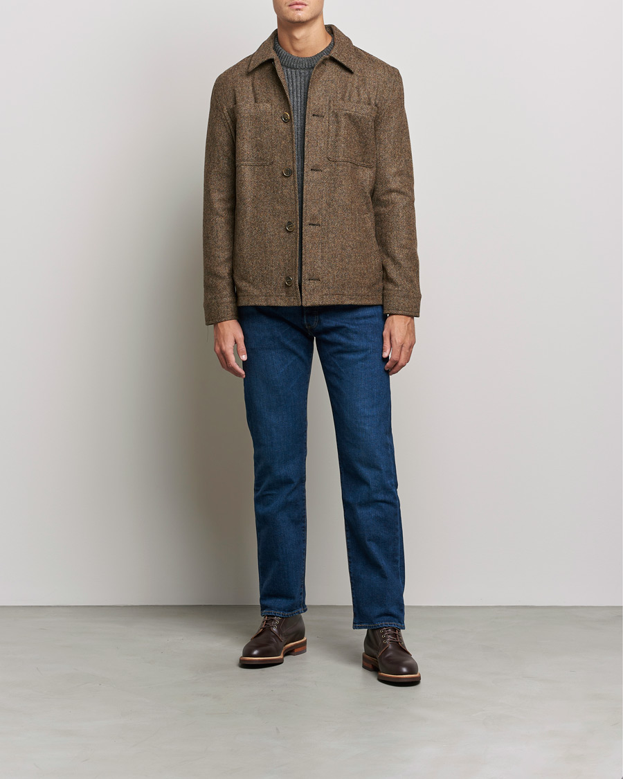 Homme | Manteaux Et Vestes | Gloverall | Walter Herringbone Wool Shirt Jacket Tan