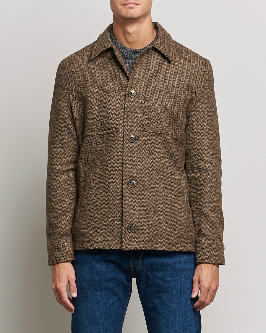 Homme | Manteaux Et Vestes | Gloverall | Walter Herringbone Wool Shirt Jacket Tan