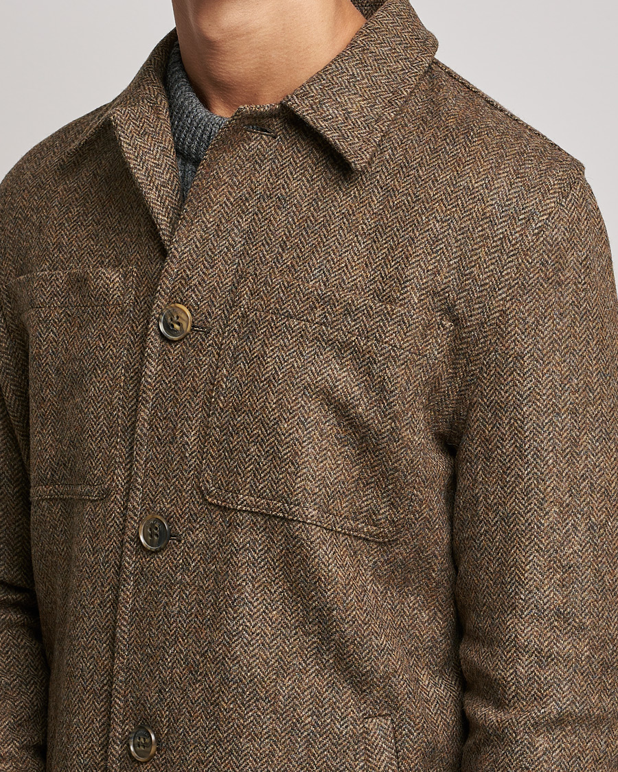 Homme | Manteaux Et Vestes | Gloverall | Walter Herringbone Wool Shirt Jacket Tan