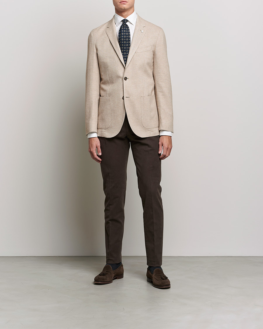 Homme | Blazers | L.B.M. 1911 | Jack Herringbone Soft Cotton Blazer Beige