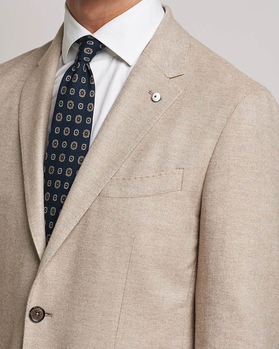 Homme | Blazers | L.B.M. 1911 | Jack Herringbone Soft Cotton Blazer Beige