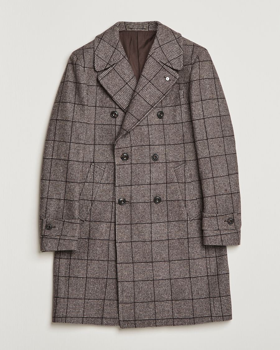 Homme | Manteaux Et Vestes | L.B.M. 1911 | Double Breasted Checked Wool Coat Brown