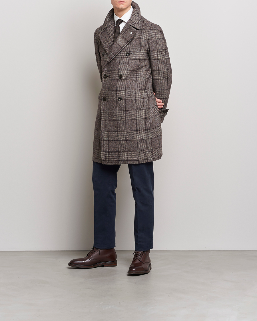 Homme | Manteaux Et Vestes | L.B.M. 1911 | Double Breasted Checked Wool Coat Brown
