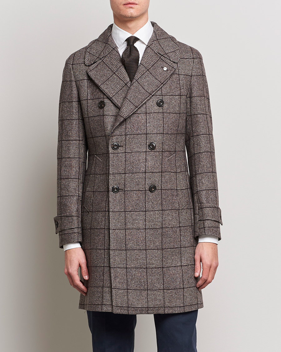 Homme | Manteaux Et Vestes | L.B.M. 1911 | Double Breasted Checked Wool Coat Brown