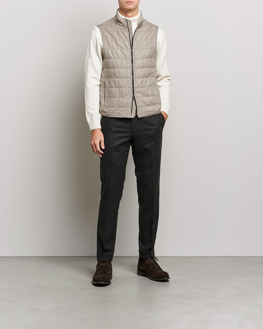 Homme | Manteaux Et Vestes | Oscar Jacobson | Liner EVO Wool Herringbone Waistcoat Beige