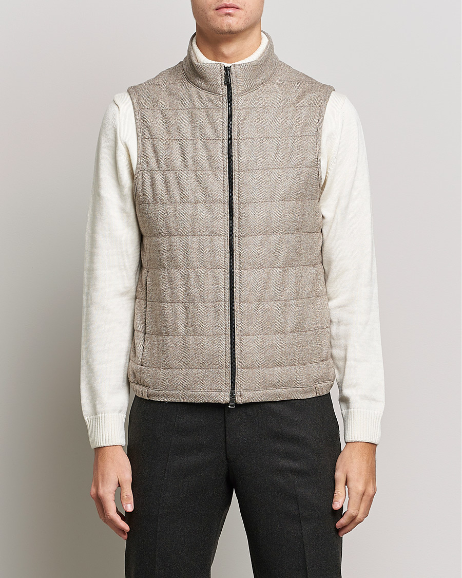 Homme | Manteaux Et Vestes | Oscar Jacobson | Liner EVO Wool Herringbone Waistcoat Beige