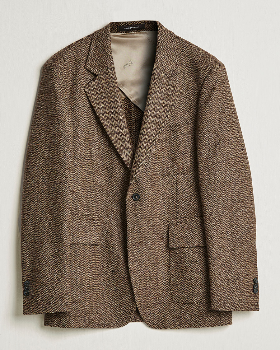 Homme | Blazers | Oscar Jacobson | Fares Moon Herringbone Tweed Blazer Brown