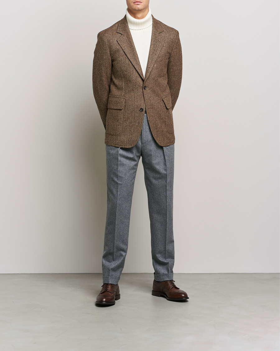 Homme | Blazers | Oscar Jacobson | Fares Moon Herringbone Tweed Blazer Brown