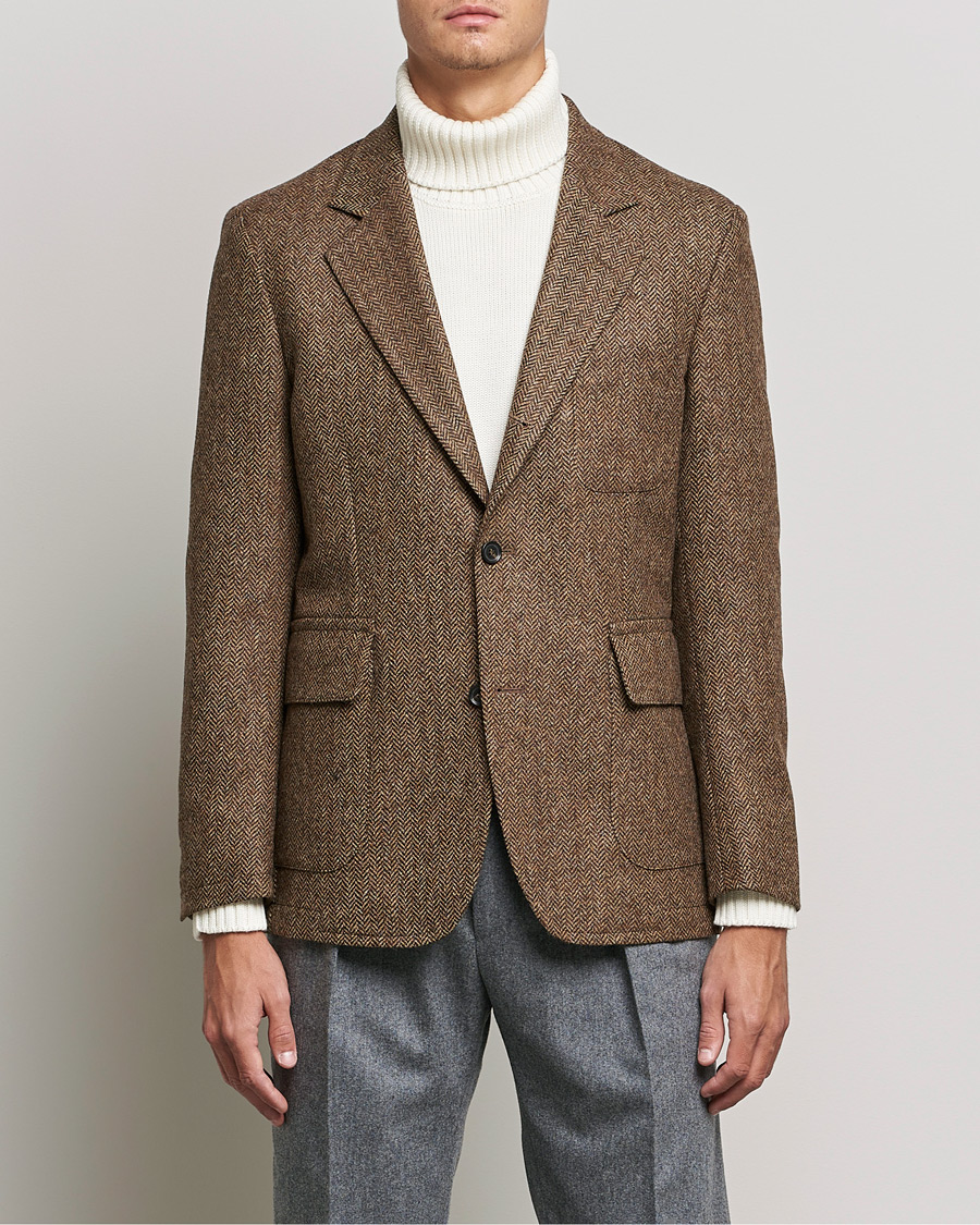 Homme | Blazers | Oscar Jacobson | Fares Moon Herringbone Tweed Blazer Brown