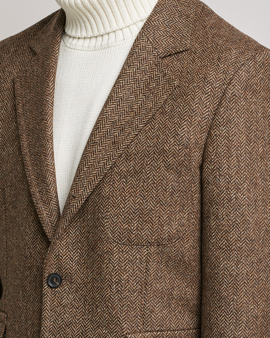 Homme | Blazers | Oscar Jacobson | Fares Moon Herringbone Tweed Blazer Brown