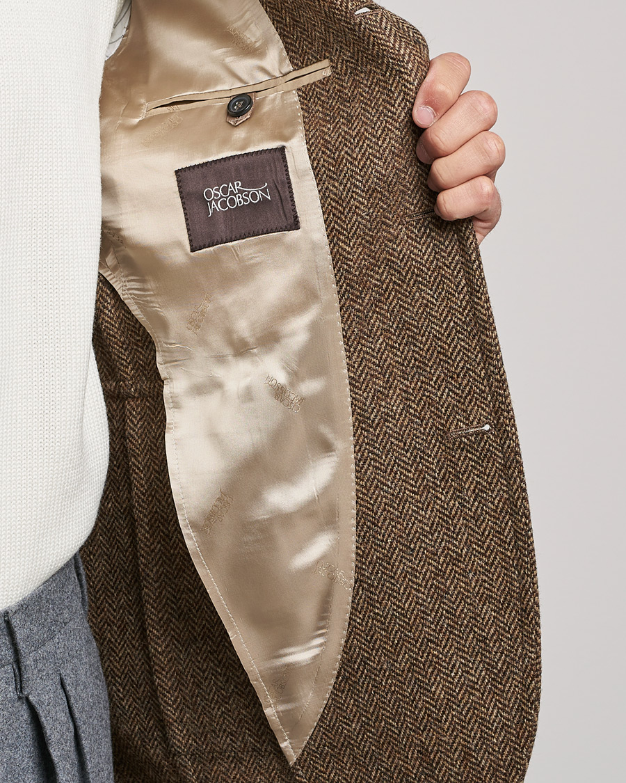Homme | Blazers | Oscar Jacobson | Fares Moon Herringbone Tweed Blazer Brown