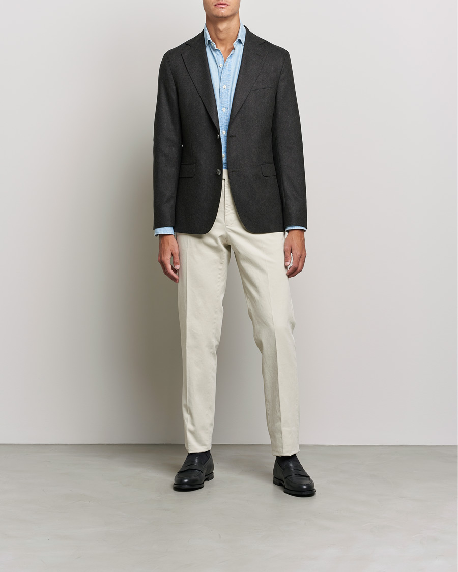 Homme | Blazers | Oscar Jacobson | Ego Wool Flannel Blazer Brown Melange